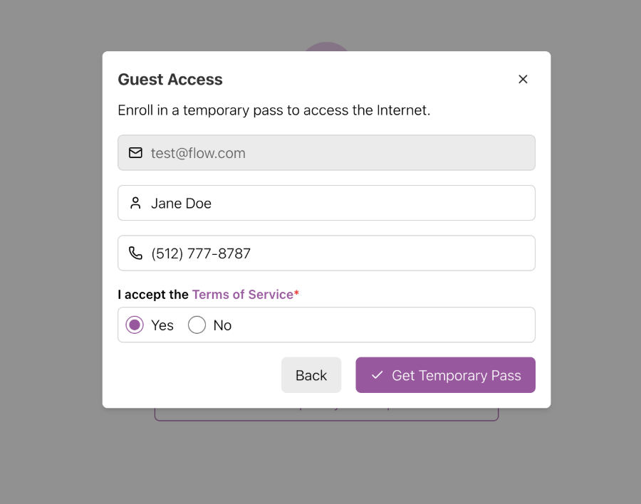 Guest pass modal
