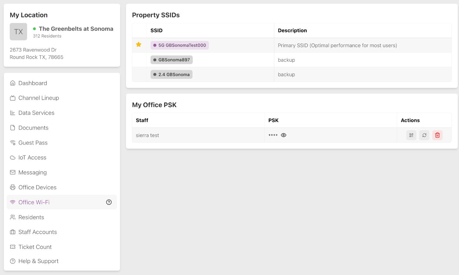 My Properties Office Wi-Fi Employee View