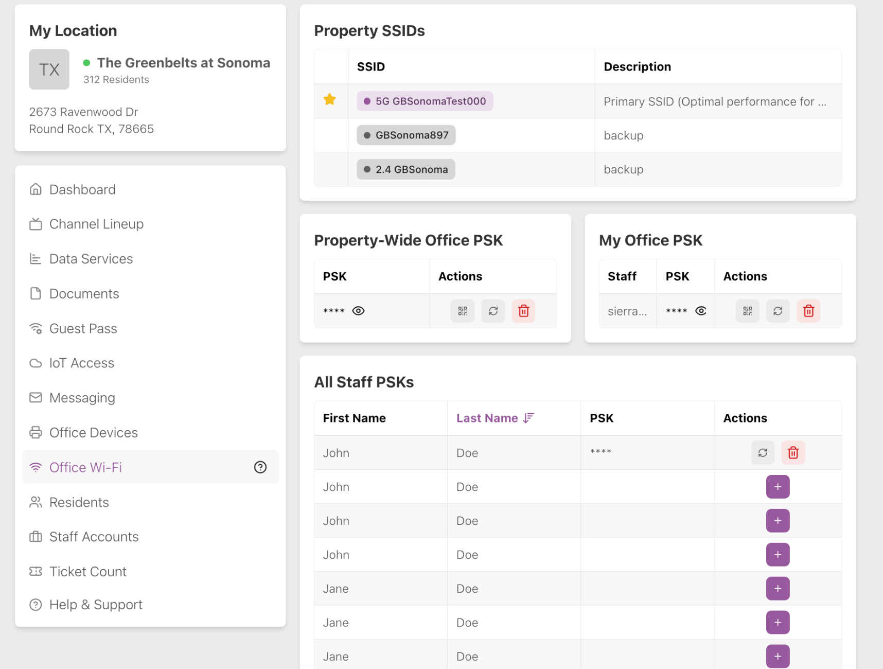 My Properties Office Wi-Fi Manager View