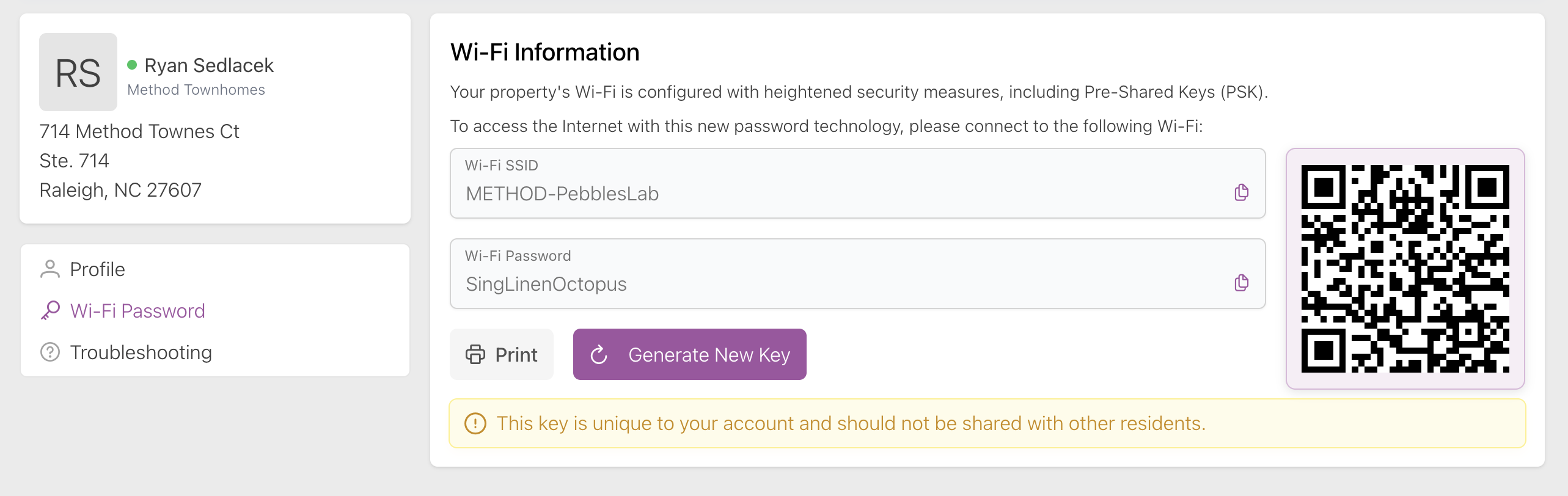My Account Wi-Fi Password Page