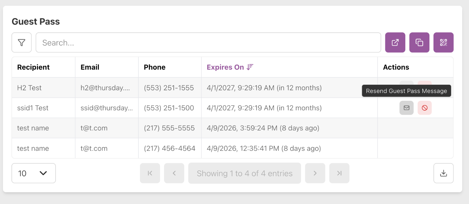 Resend guest pass message button
