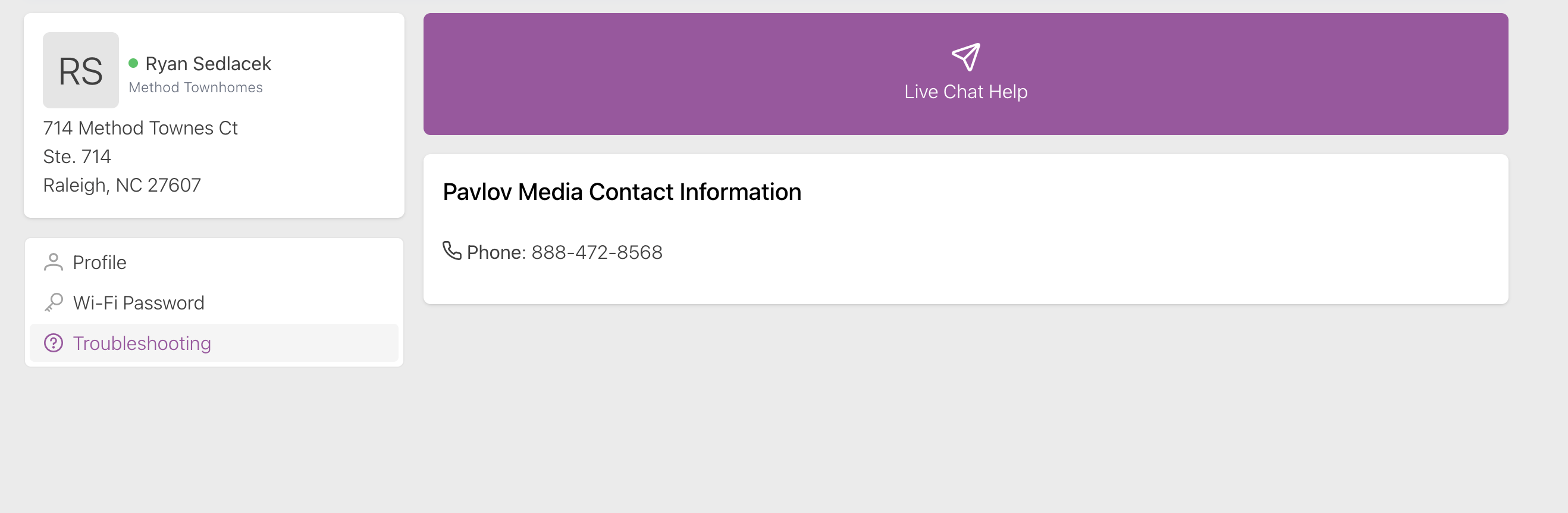 My Account Troubleshooting Page