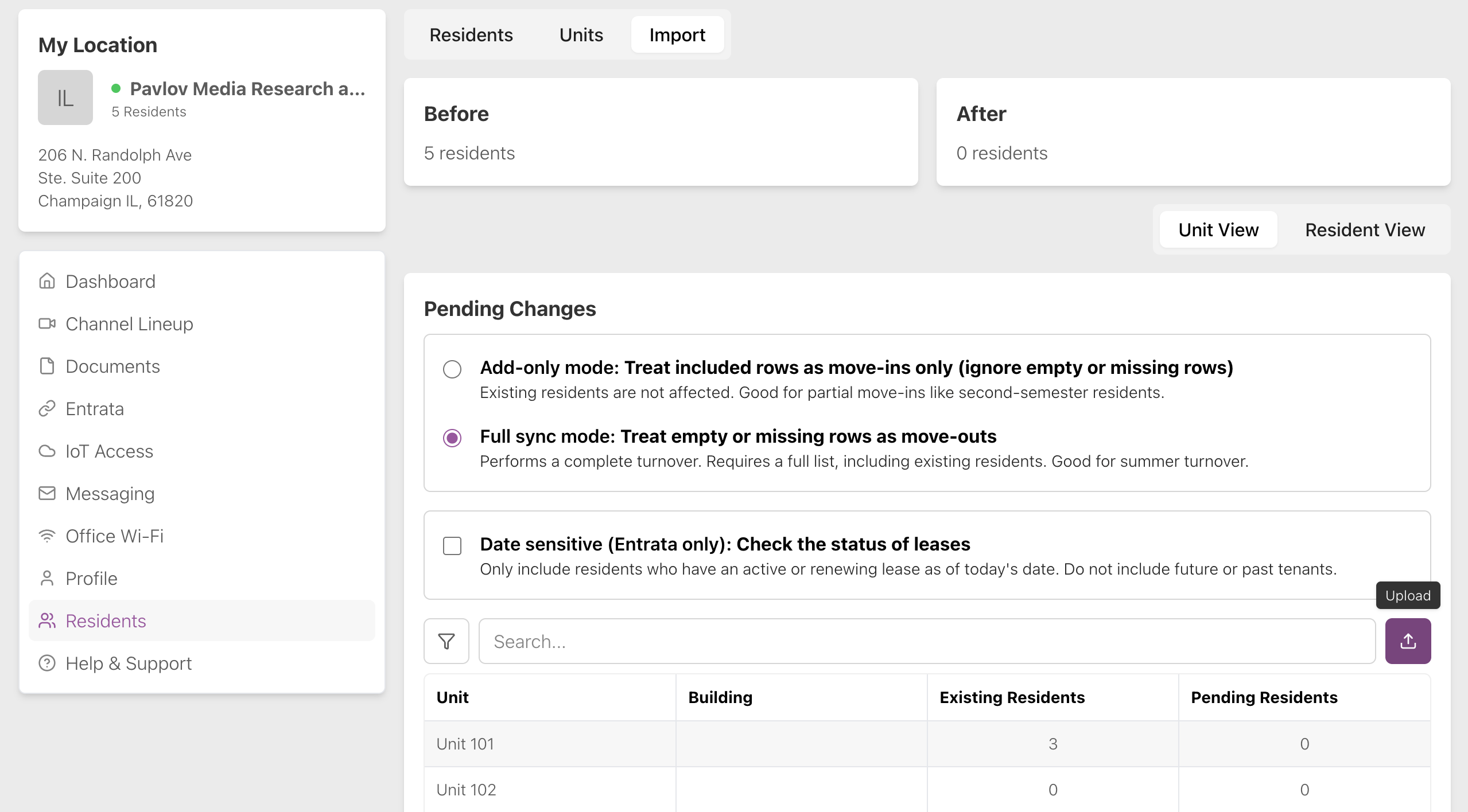 Upload CSV button